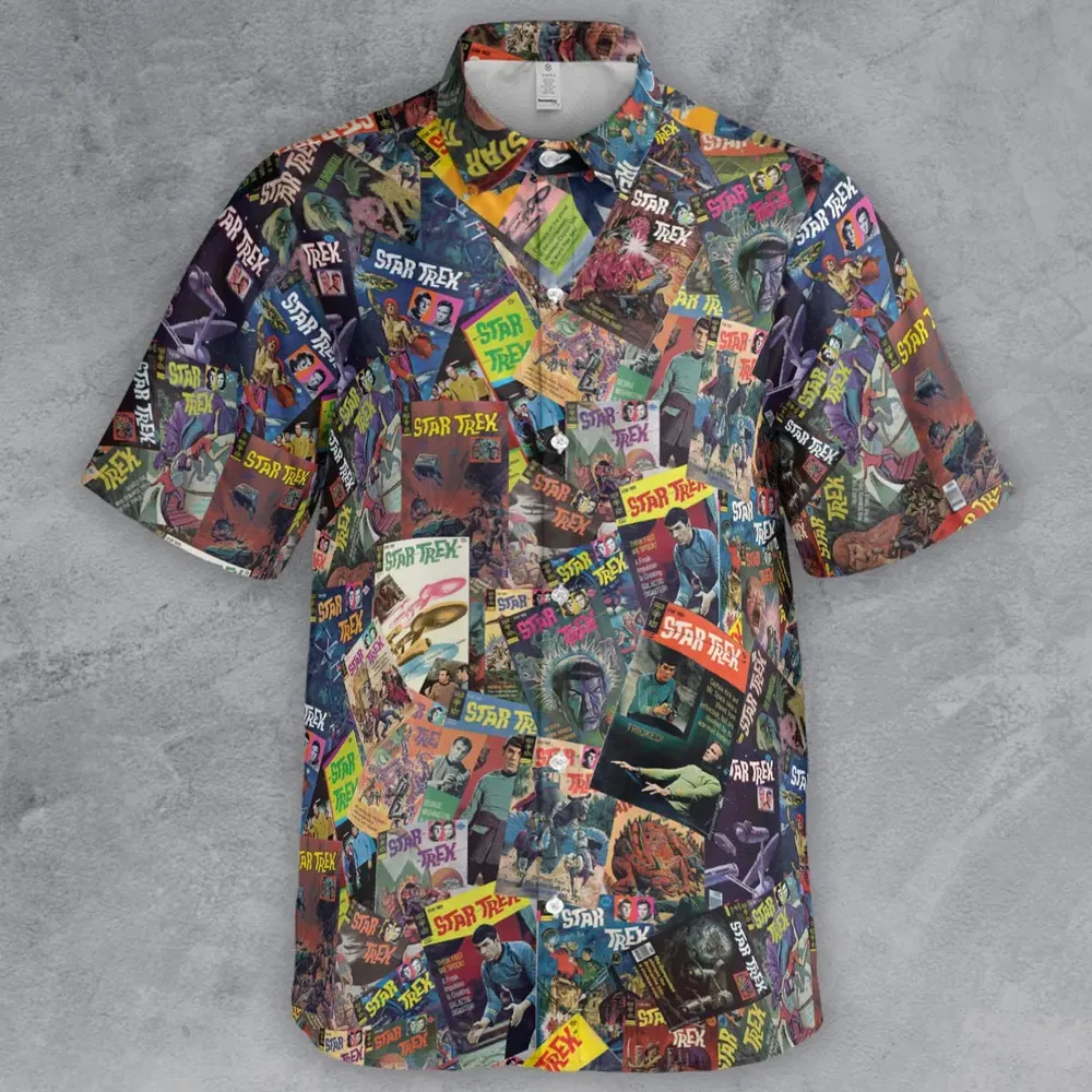 Vintage 1970s Star Trek Comic Books Collage Button Down Shirt - 2