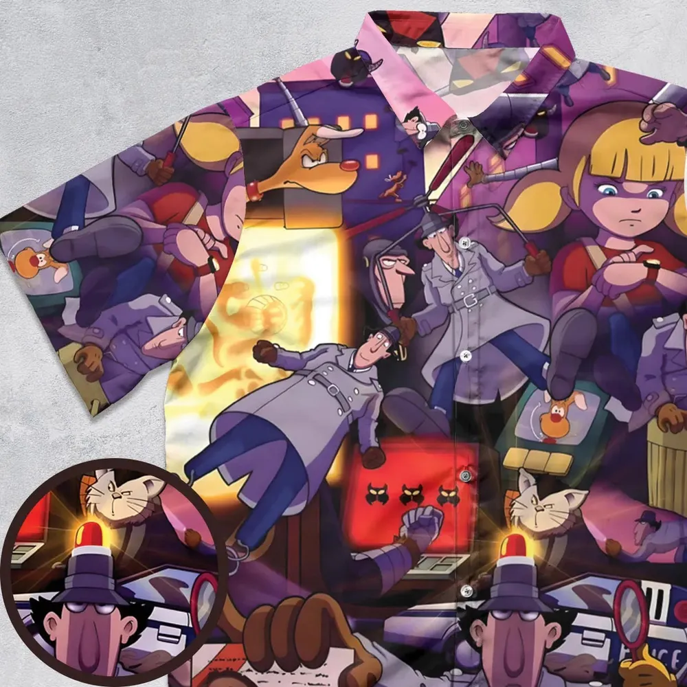 80s Cartoon Inspector Gadget Collage Button Down Shirt - 1