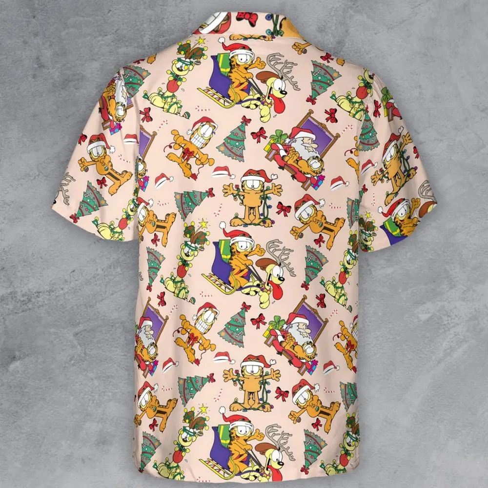 Garfield And Odie Christmas Sleigh Button Down Shirt - 3