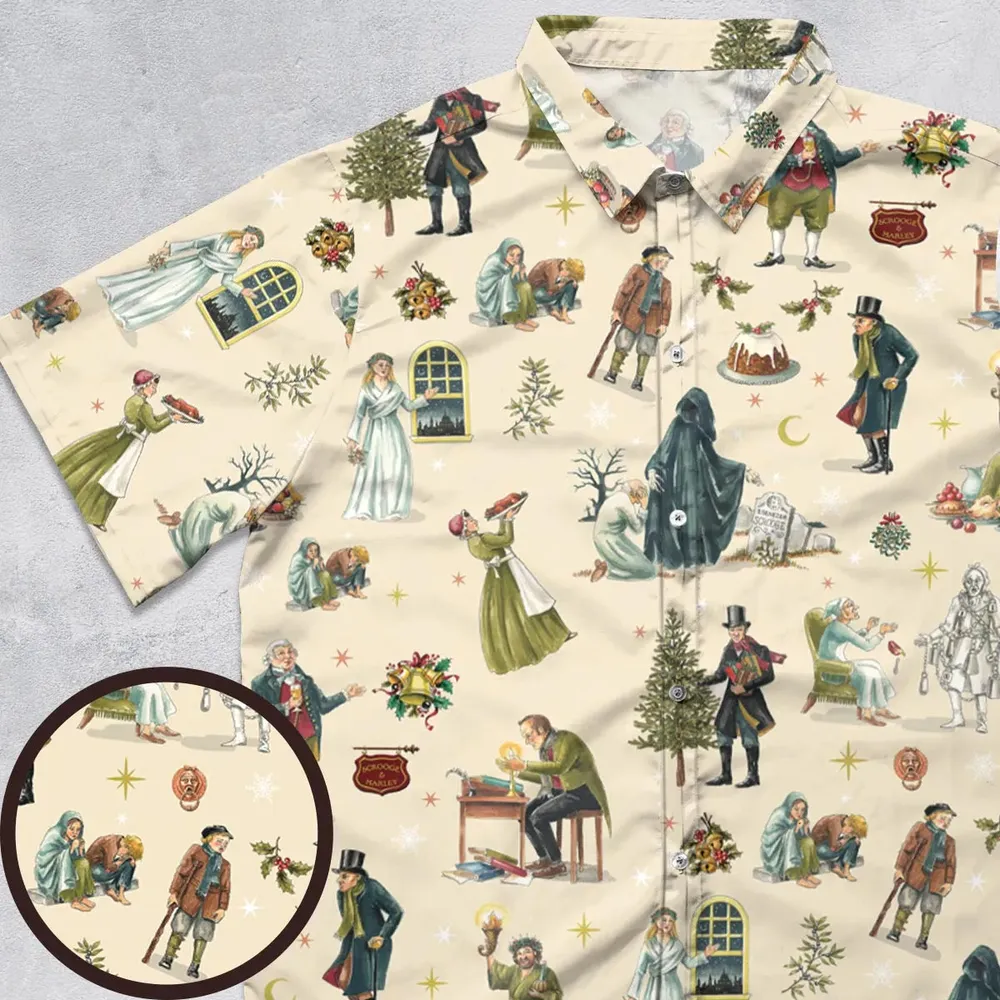 A Christmas Carol Characters Pattern Button Down Shirt - 1