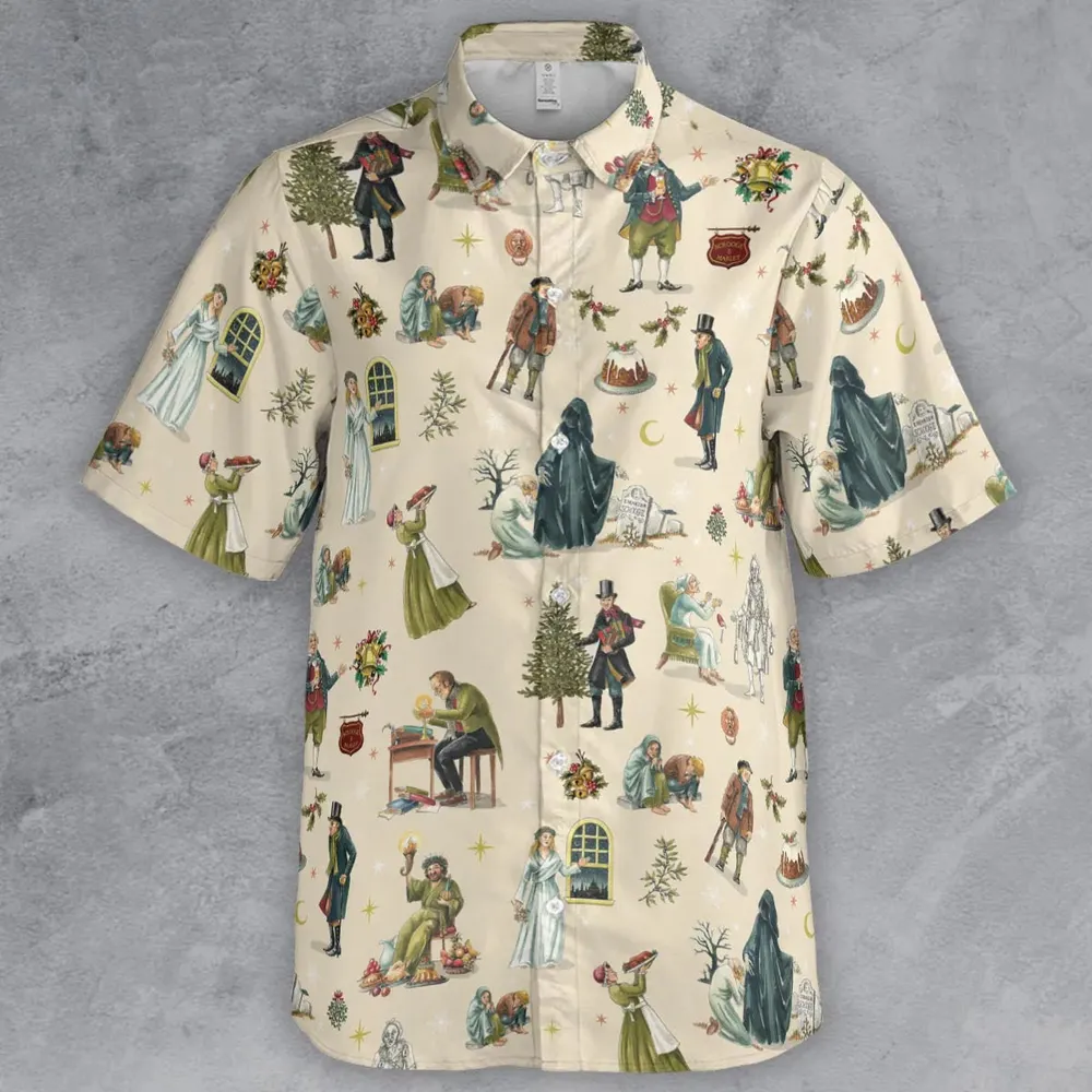 A Christmas Carol Characters Pattern Button Down Shirt - 2