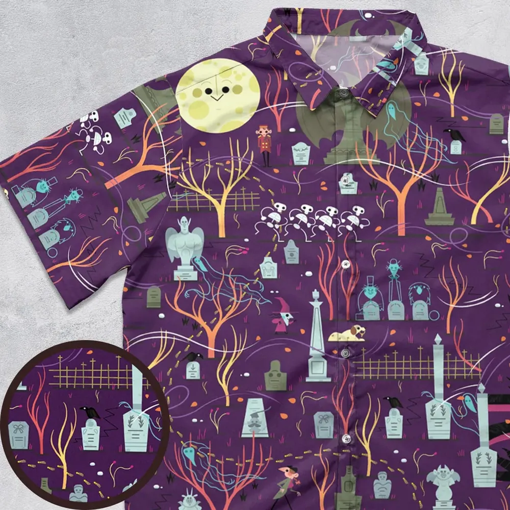 Nostalgic 80s 90s Spooky Scene Button Down Shirt - 1