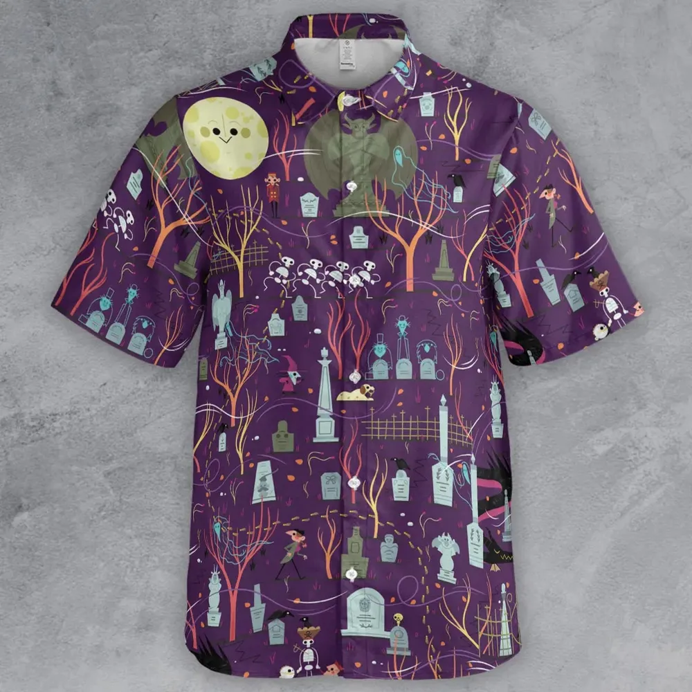 Nostalgic 80s 90s Spooky Scene Button Down Shirt - 2