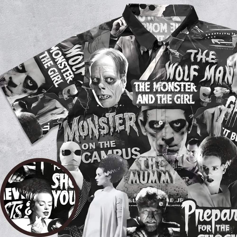 Universal Monsters Pattern Button Down Shirt - 1