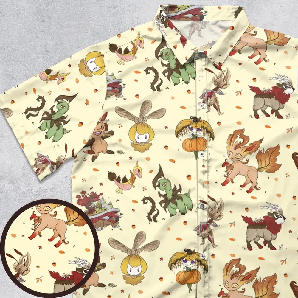 Autumn Vibes Pokemon Pattern Button Down Shirt - 1