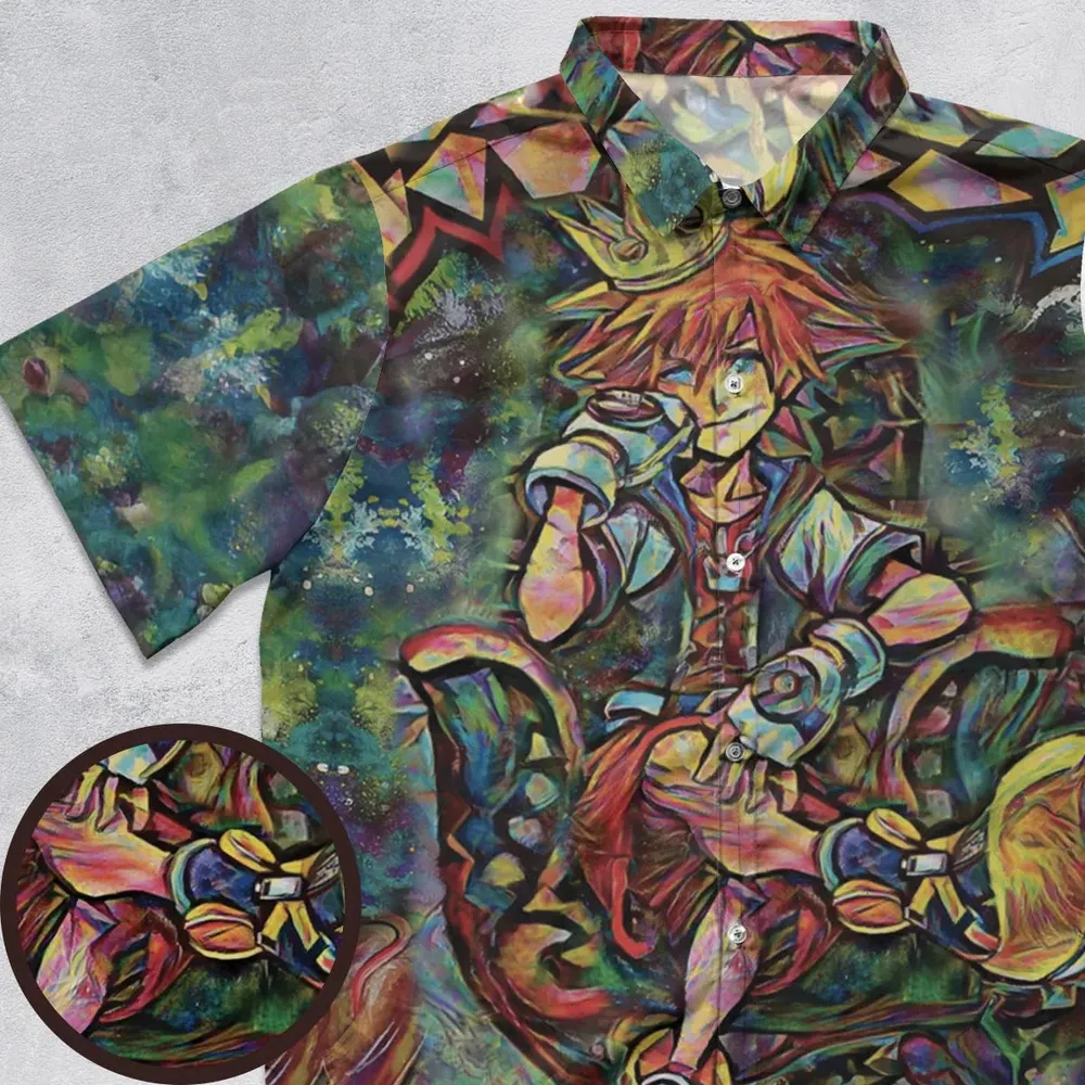 Trippy Sora Kingdom Hearts Button Down Shirt - 1