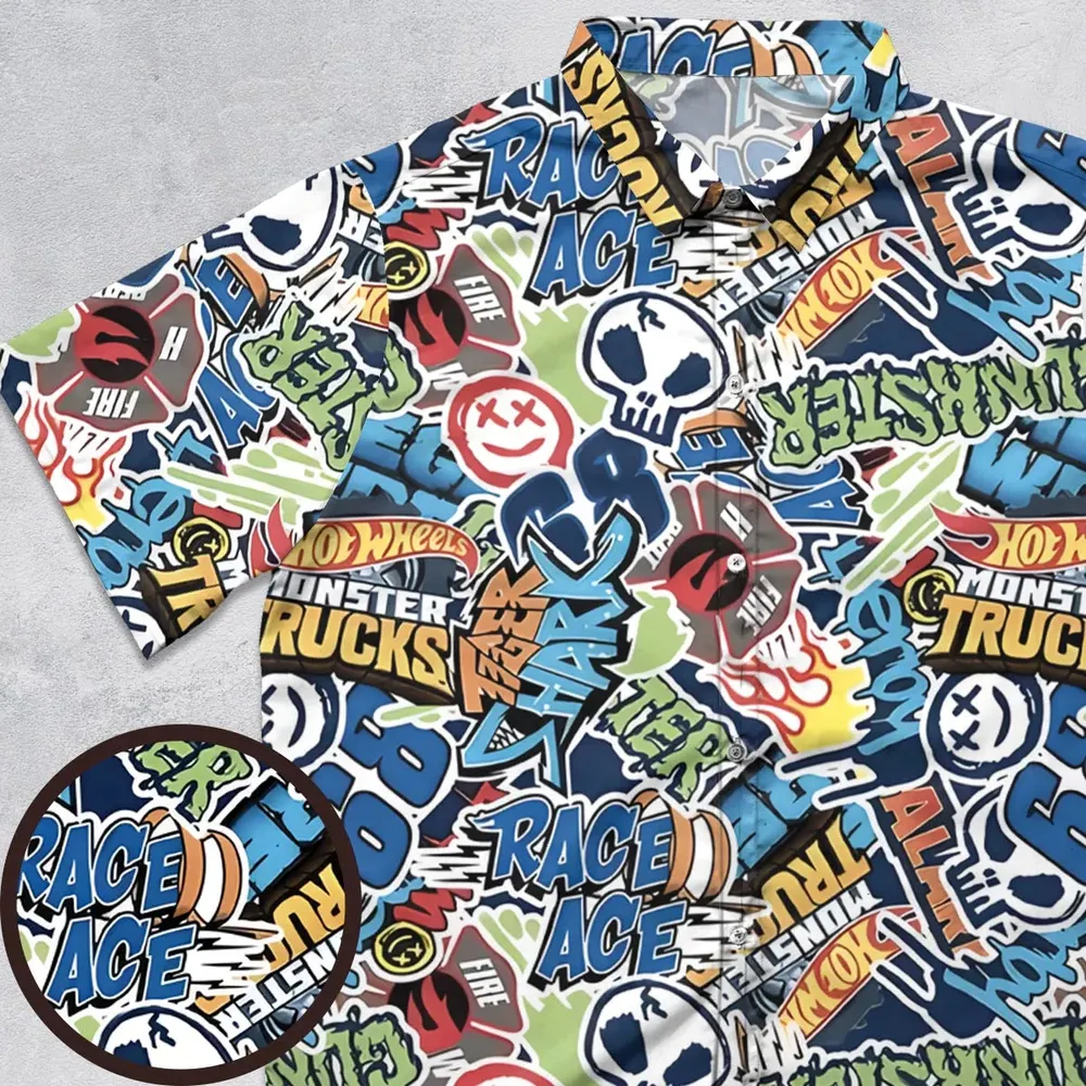 Hot Wheels Monster Trucks Logos Button Down Shirt - 1