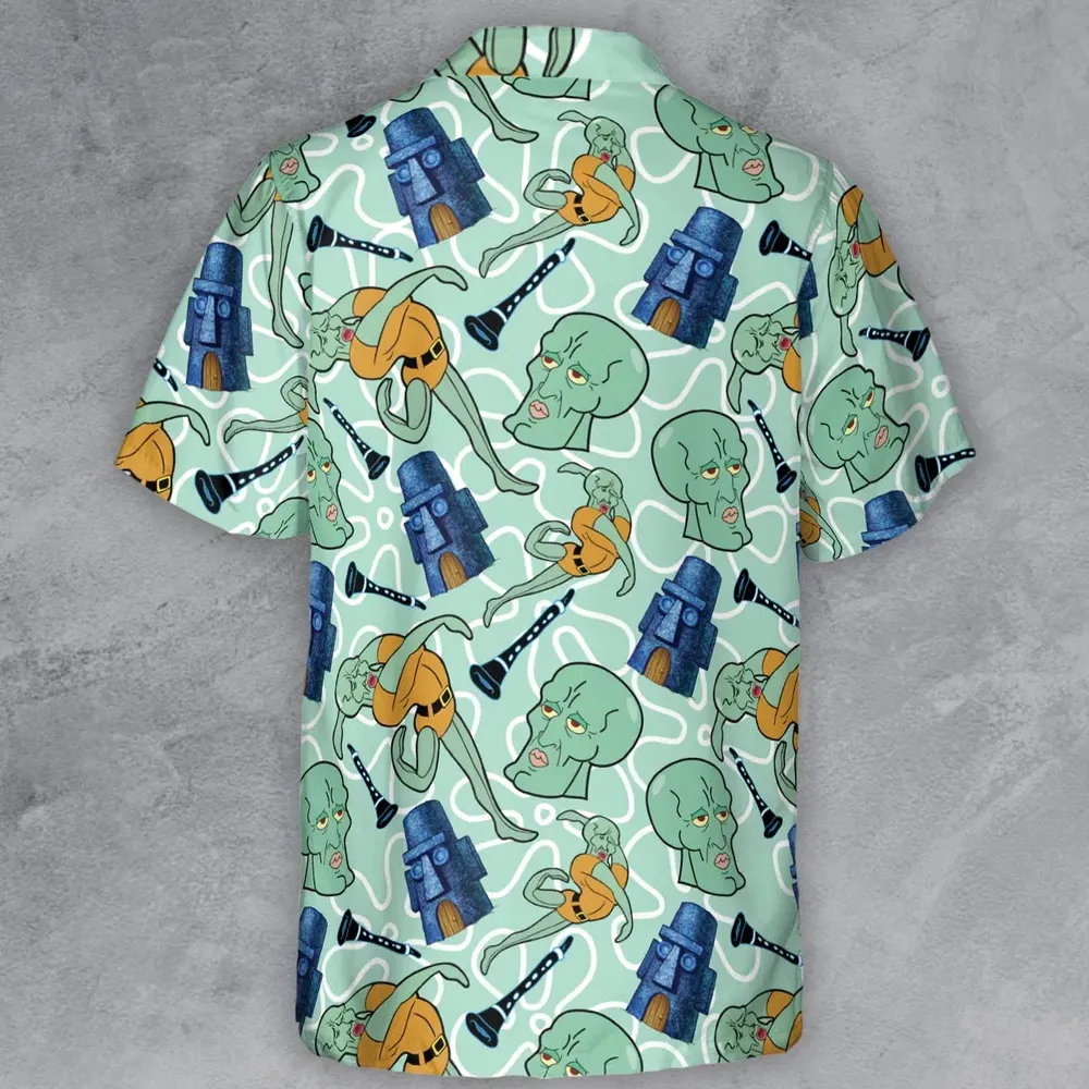 Handsome Squidward Pattern Spongebob Squarepants Button Down Shirt - 3