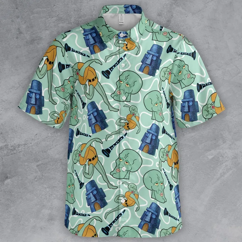 Handsome Squidward Pattern Spongebob Squarepants Button Down Shirt - 2