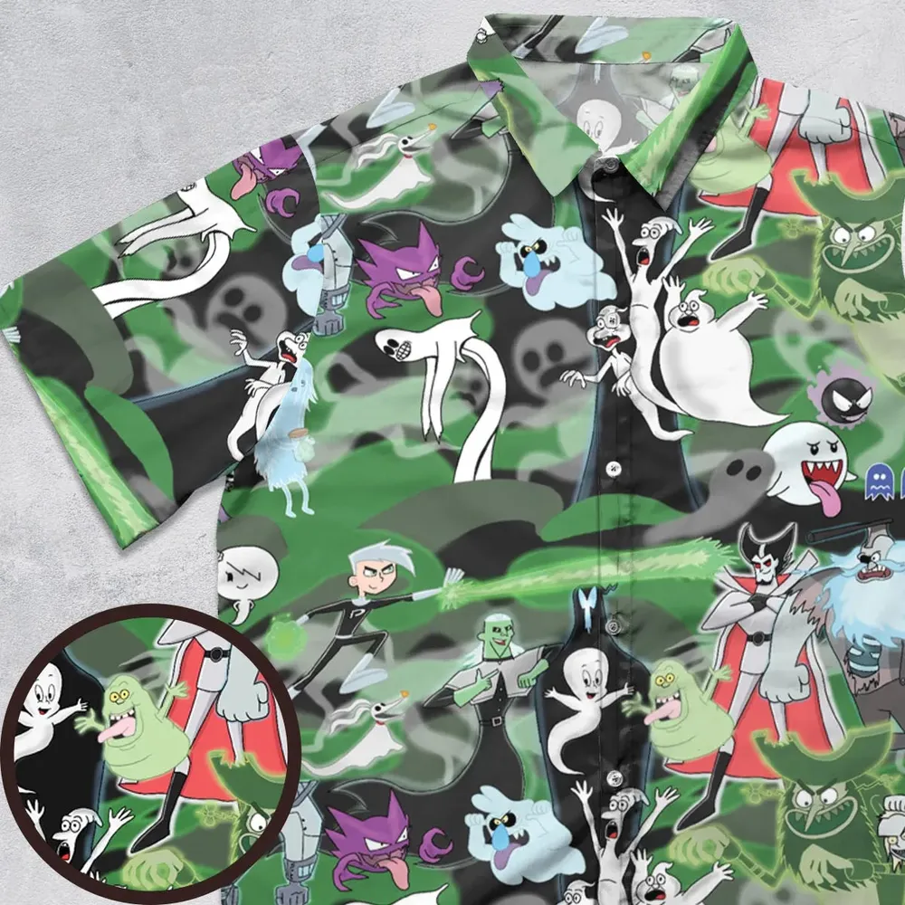 Ghost Cartoon Characters Button Down Shirt - 1