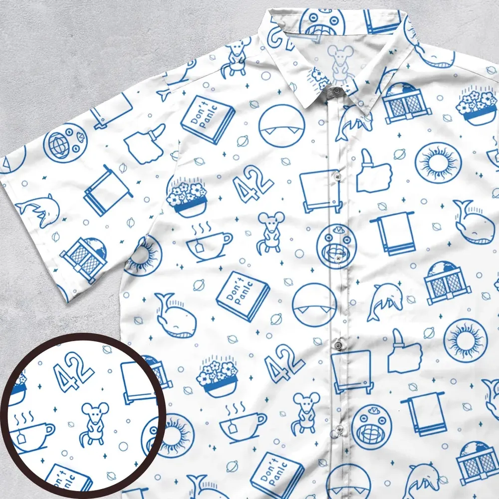 Don't Panic Life 42 The Hitchhiker's Guide to the Galaxy Button Down Shirt - 1