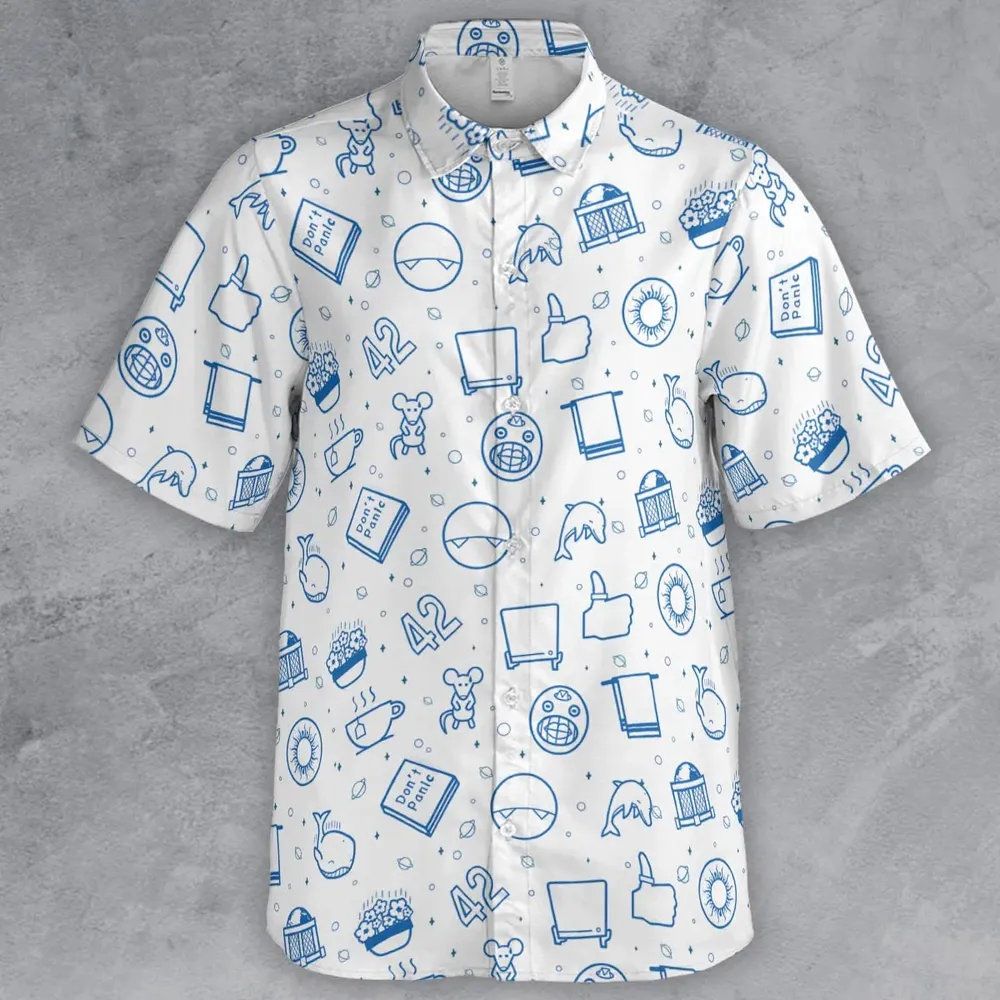 Don't Panic Life 42 The Hitchhiker's Guide to the Galaxy Button Down Shirt - 2