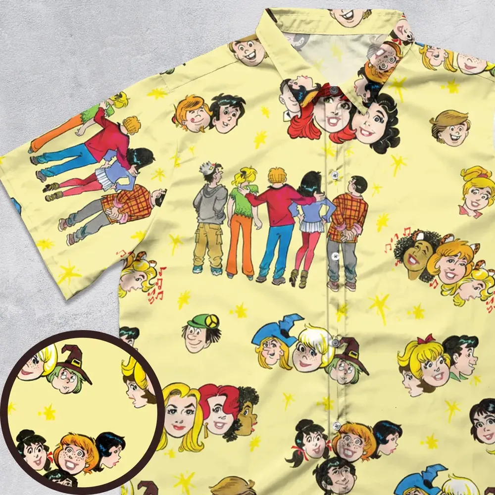 Nostalgic Cartoons in Archie Style Button Down Shirt - 1