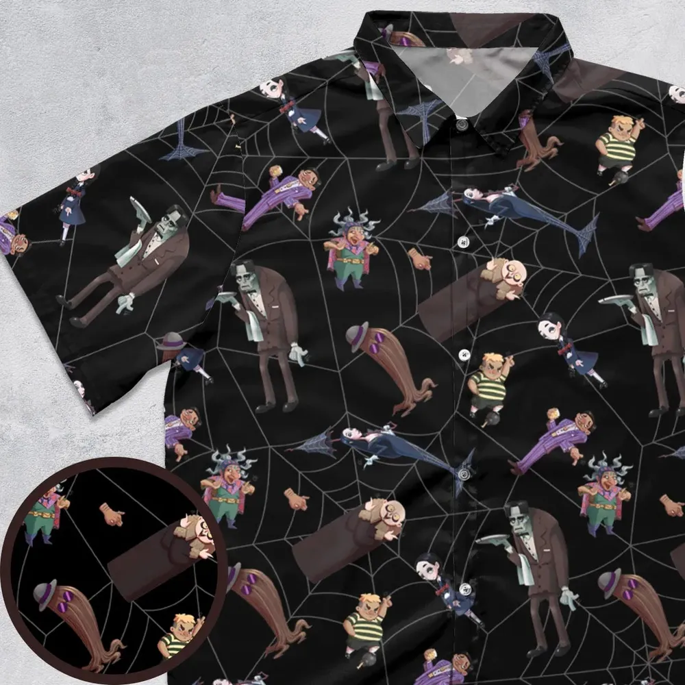 Groovie Addams Family  Cartoon Characters Button Down Shirt - 1