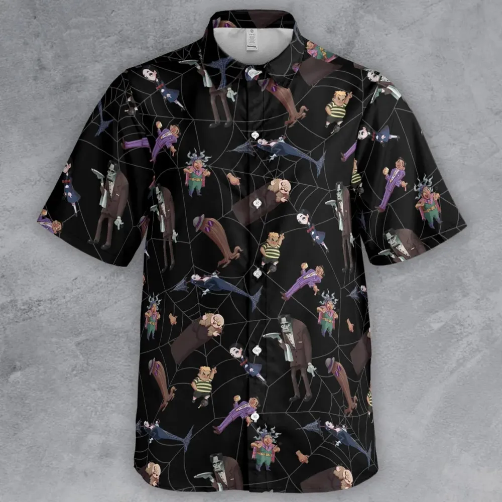 Groovie Addams Family  Cartoon Characters Button Down Shirt - 2