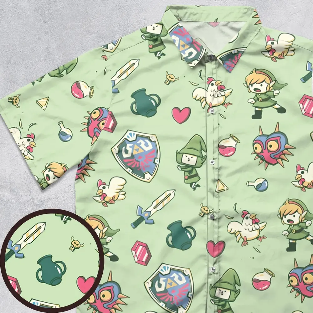 Let's Roll Link The Legend of Zelda Button Down Shirt - 1