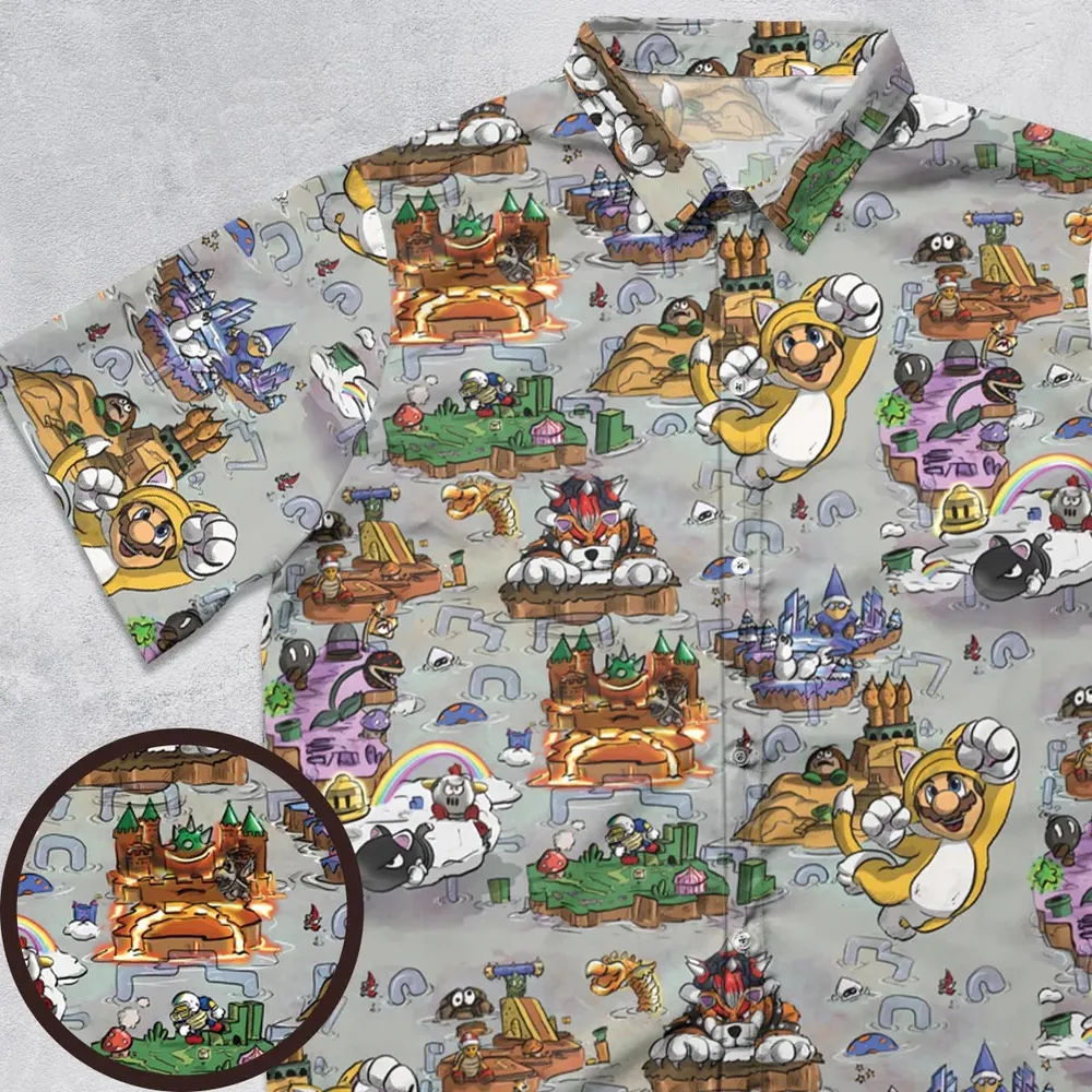 Mushroom World Super Mario Worlds Button Down Shirt - 1