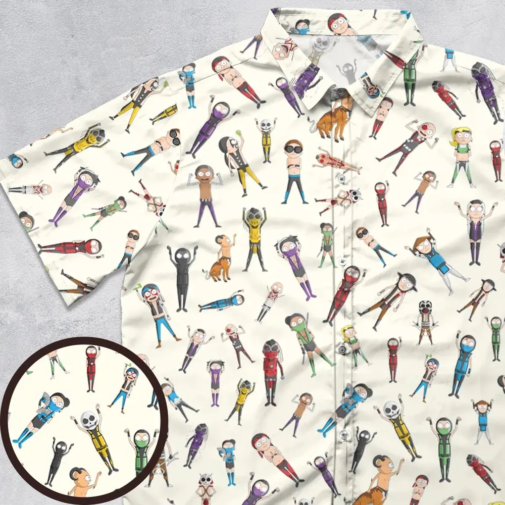 Morty Kombat Morty and Mortal Kombat Mashup Button Down Shirt - 1