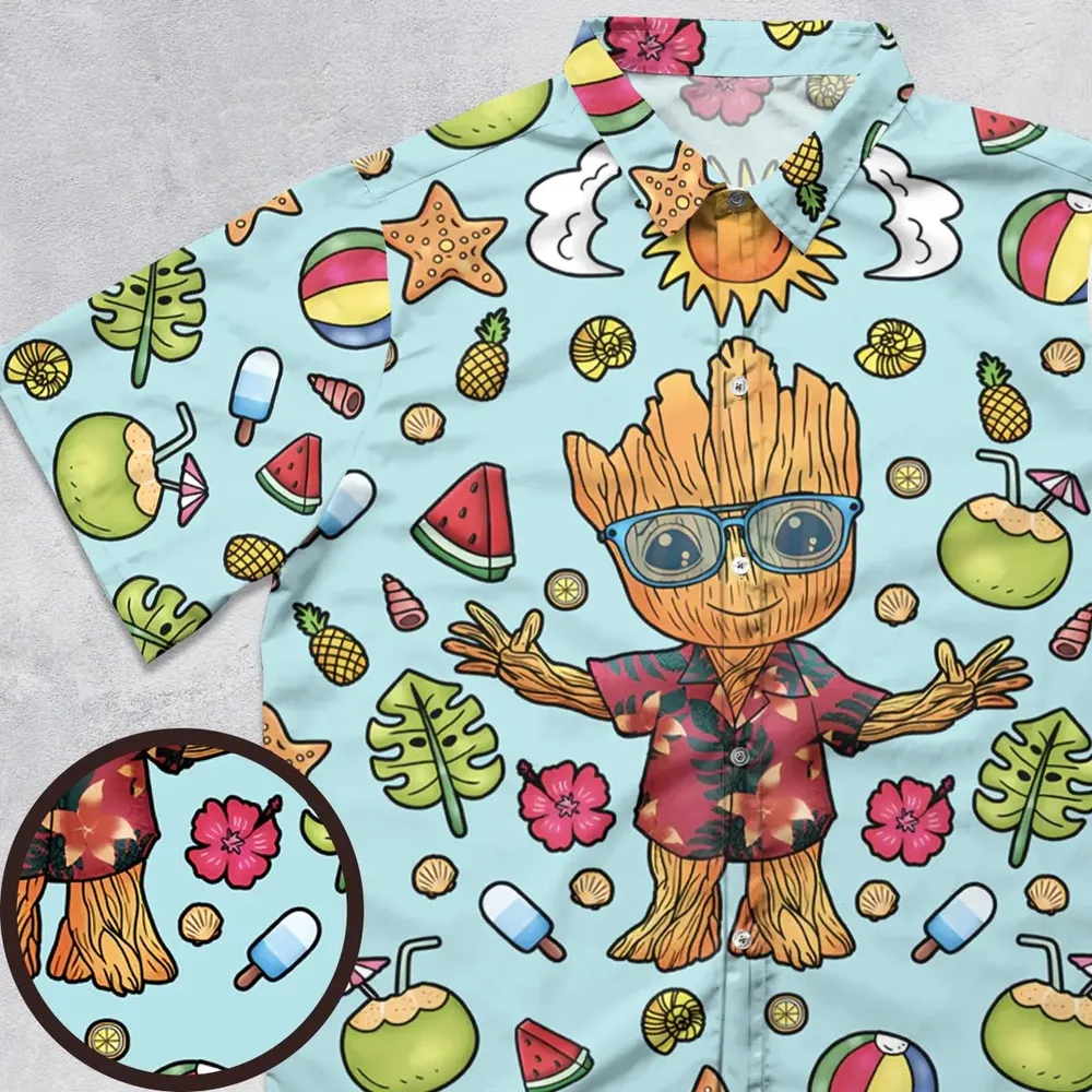 Summer Galaxy Groot Button Down Shirt - 1