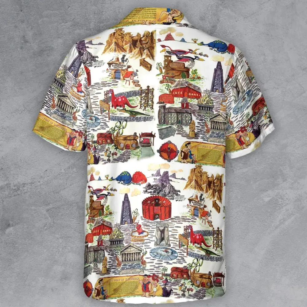History Of Bedrock Flintstones Button Down Shirt - 3