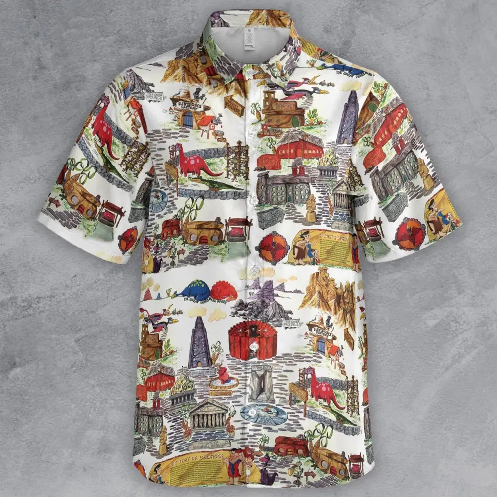 History Of Bedrock Flintstones Button Down Shirt - 2