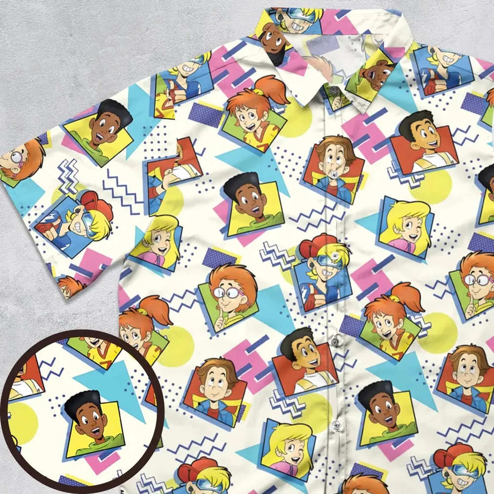 90s Pattern and Kids Club Button Down Shirt - 1