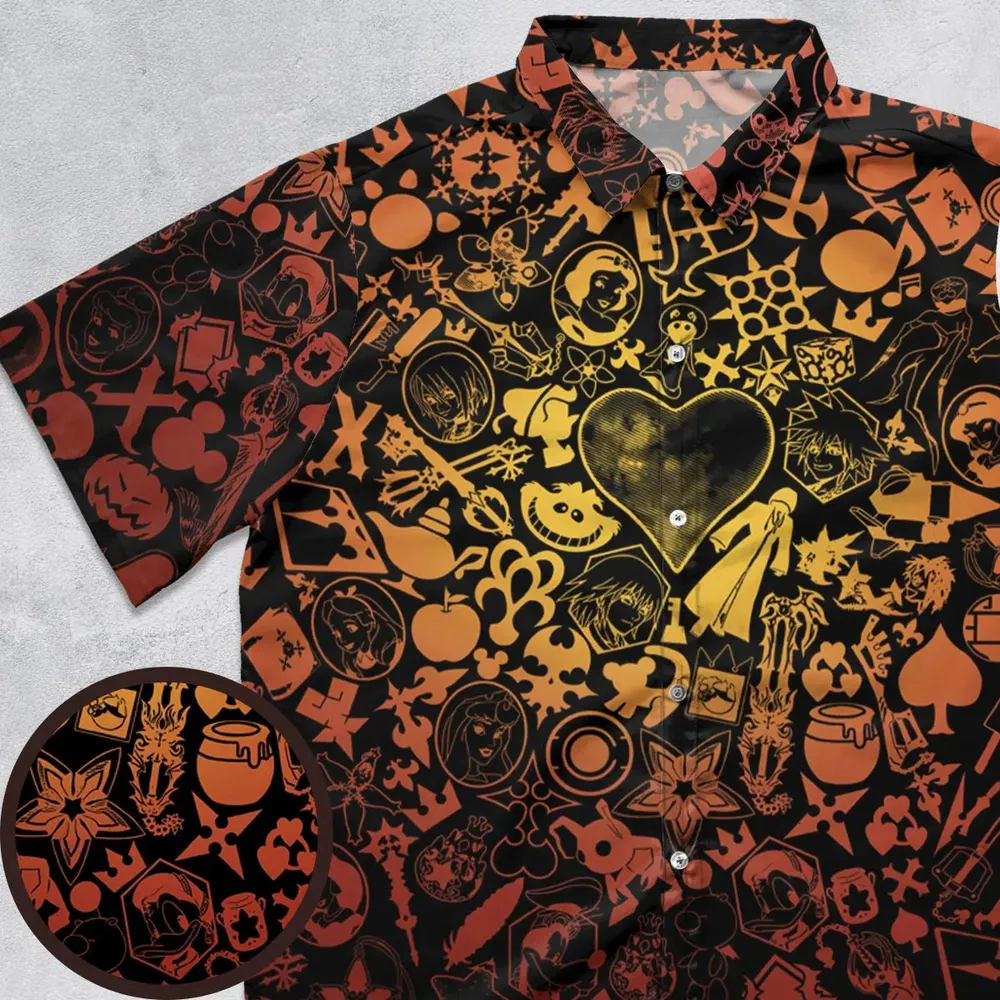 Red Key Heart Kingdom Hearts Button Down Shirt - 1