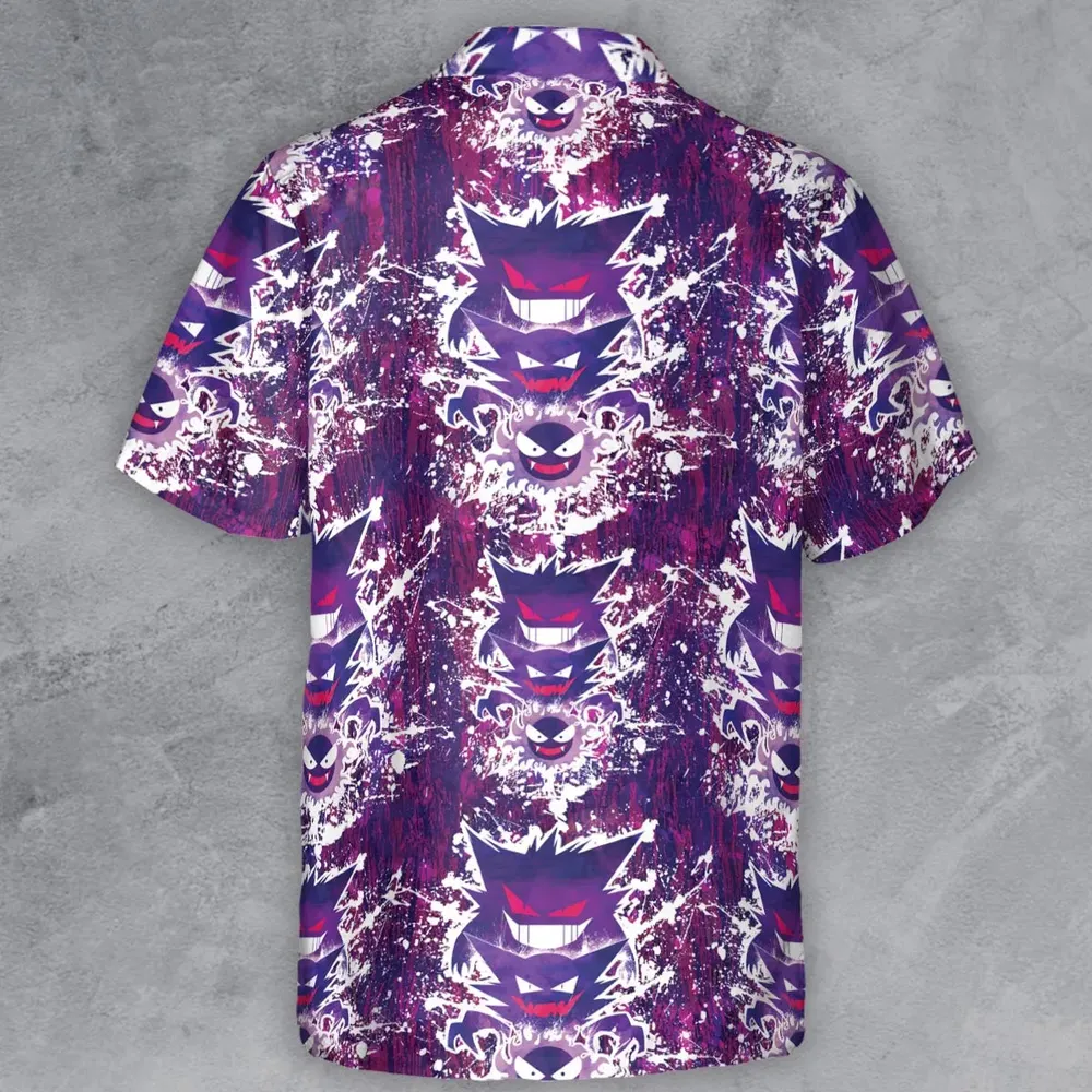 Ghostly Evolution Ghastly Haunter Gengar Pokemon Hawaiian Button Down Shirt - 3