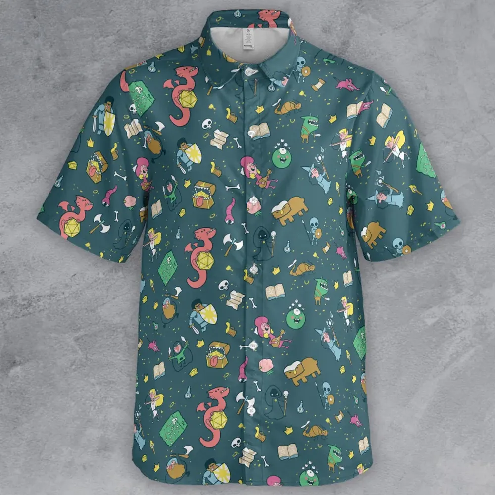 Cute Doodle Dungeons Button Down Shirt - 2