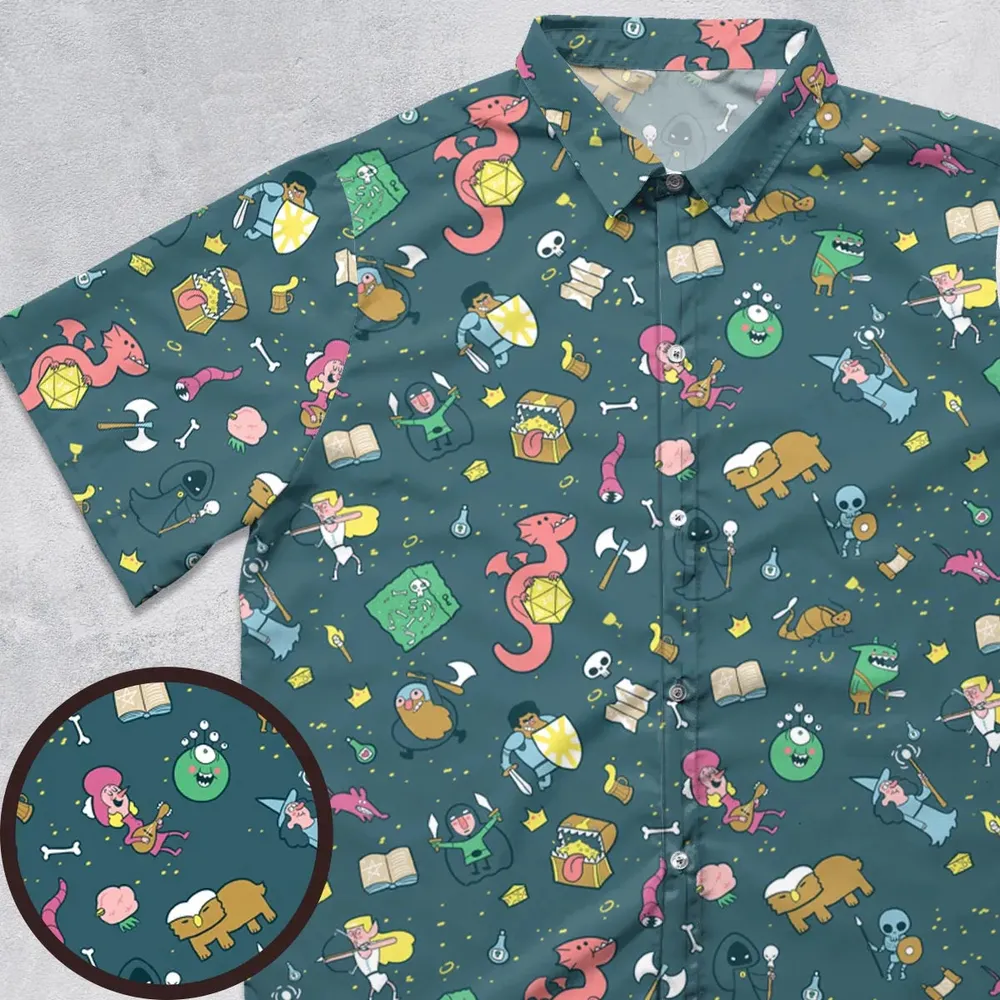 Cute Doodle Dungeons Button Down Shirt - 1