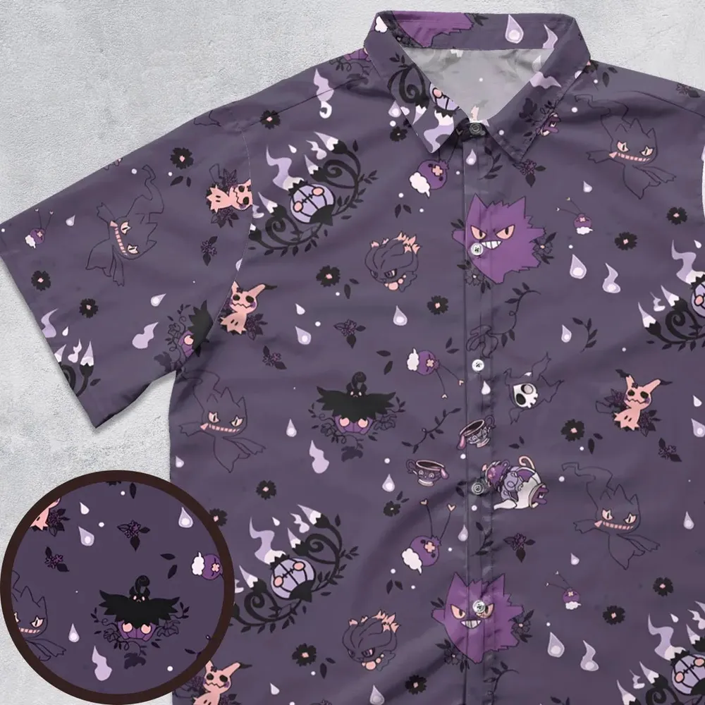 Pokemon Ghost-typen Gengar Banette Litwick Mismagius Button Down Shirt - 1