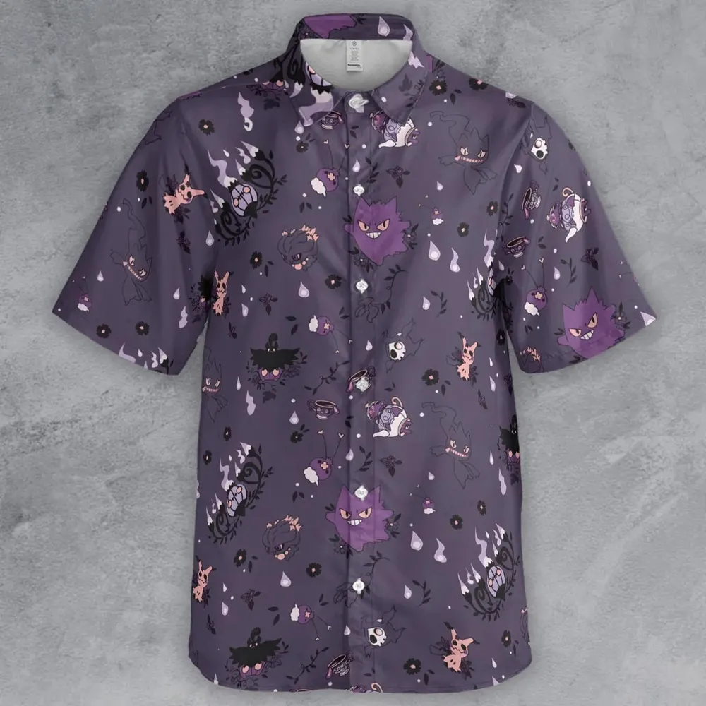 Pokemon Ghost-typen Gengar Banette Litwick Mismagius Button Down Shirt - 2
