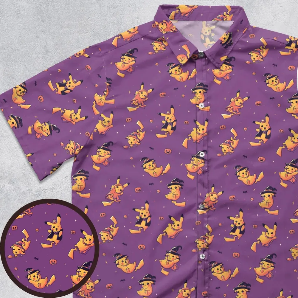 Electric Halloween Cute Pikachu Pattern Button Down Shirt - 1
