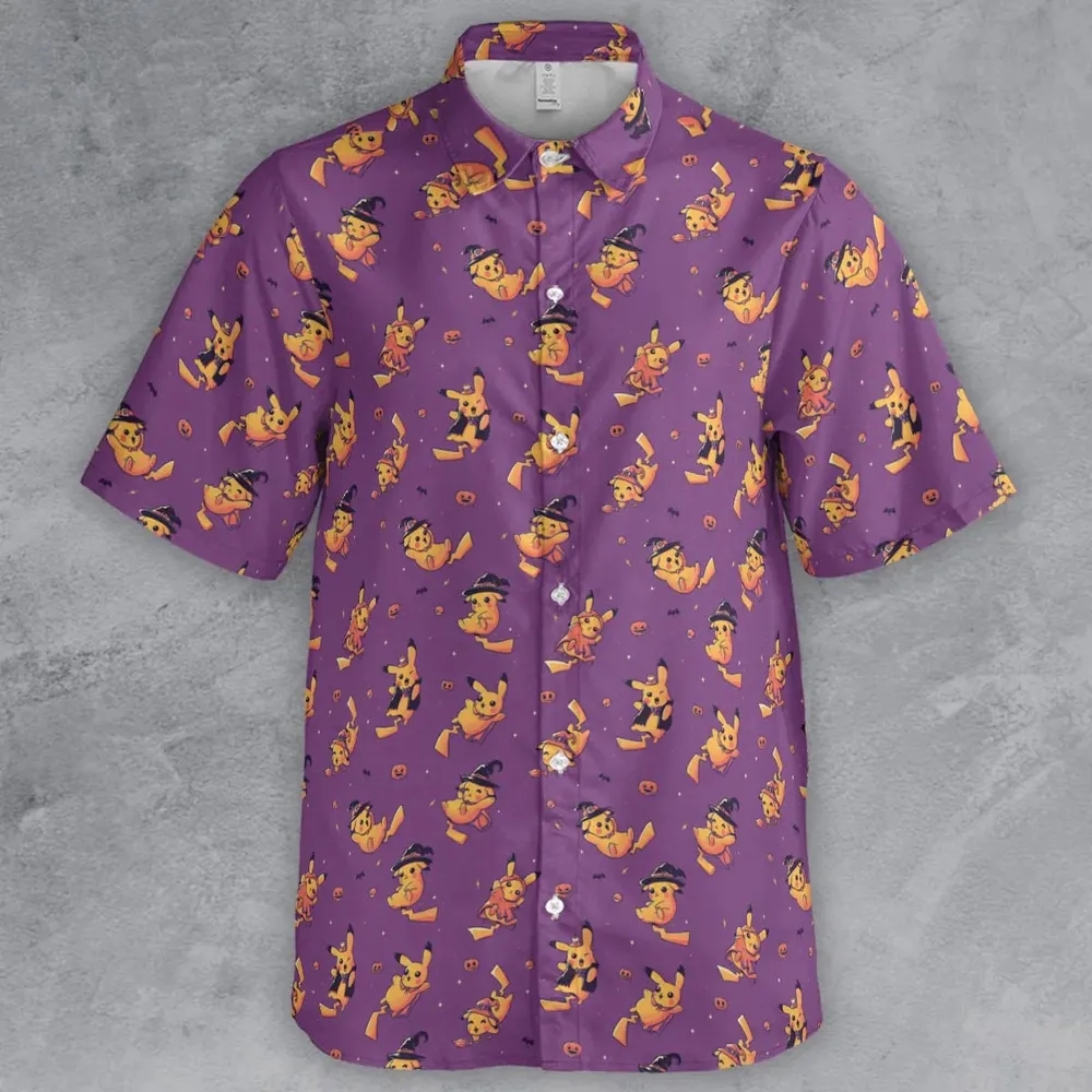Electric Halloween Cute Pikachu Pattern Button Down Shirt - 2