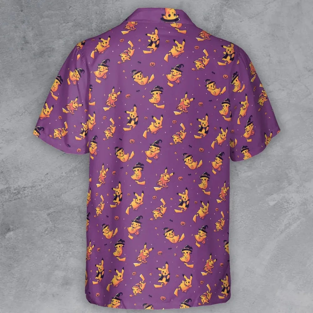 Electric Halloween Cute Pikachu Pattern Button Down Shirt - 3