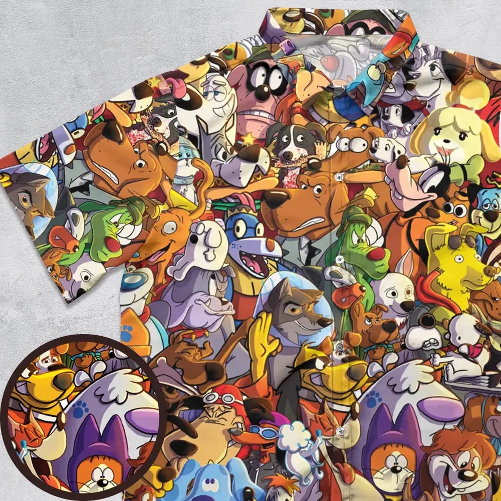Dogs From Famous Cartoons Button Down Shirt - 1