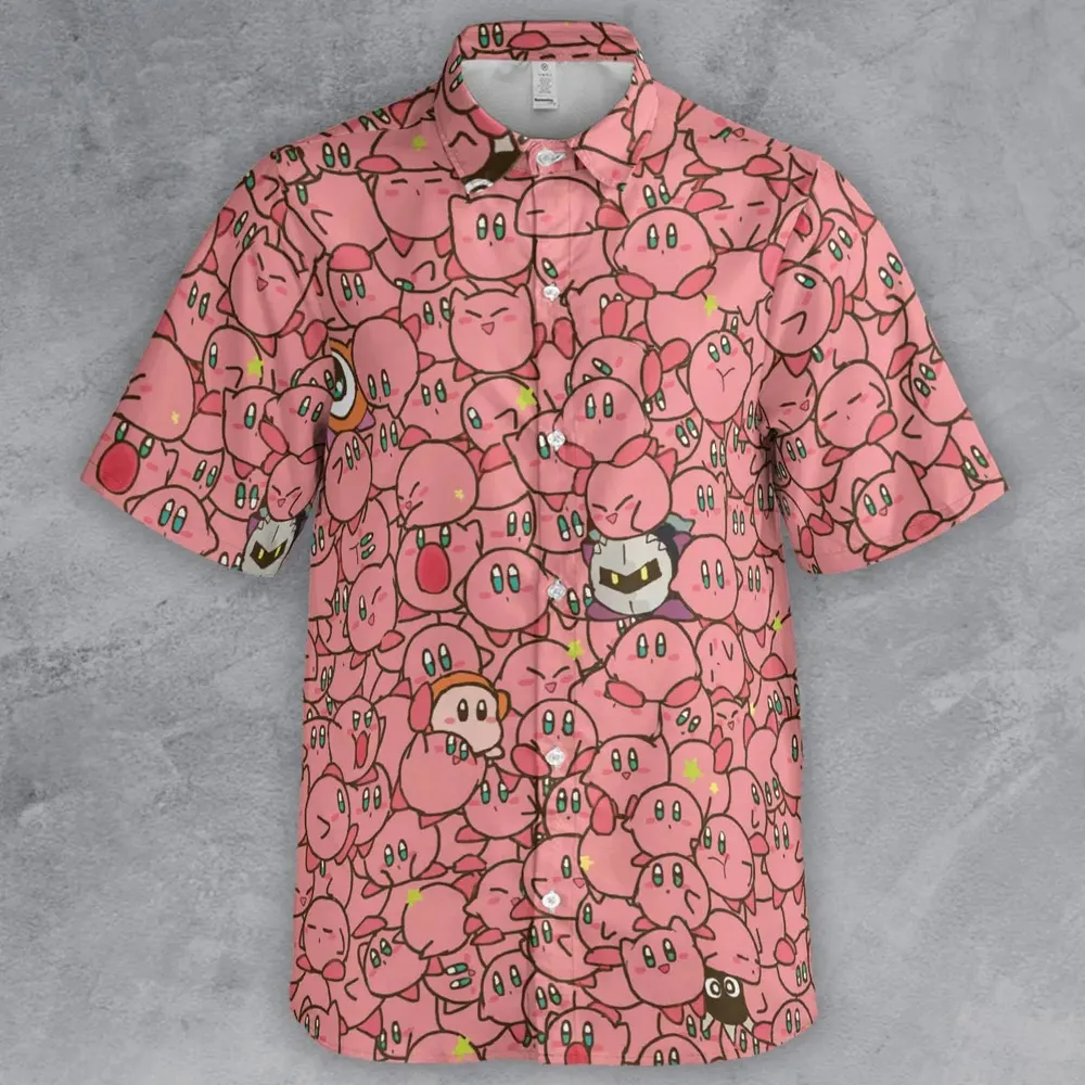 Cute Kirby Waddle Doo Bandana Waddle Dee Meta Knight Kirby's Characters Button Down Shirt - 2