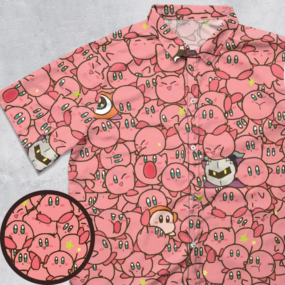 Cute Kirby Waddle Doo Bandana Waddle Dee Meta Knight Kirby's Characters Button Down Shirt - 1