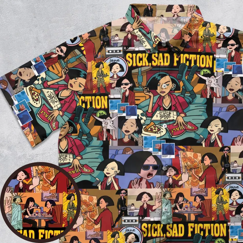 Daria Sick Sad Fiction Pattern Button Down Shirt - 1