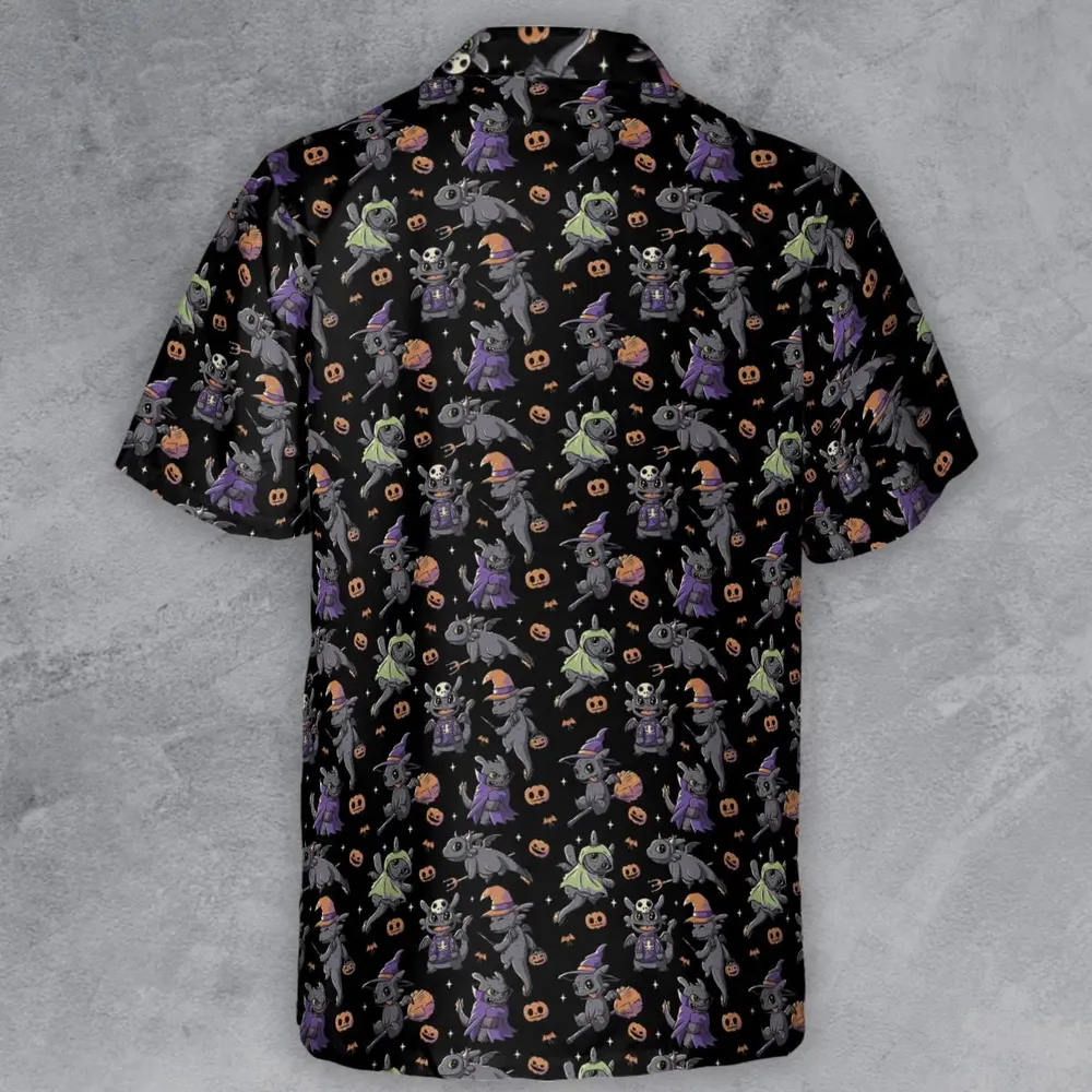 Cute Toothless Halloween Pattern Button Down Shirt - 3