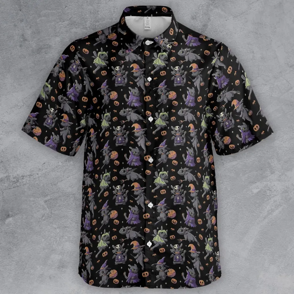 Cute Toothless Halloween Pattern Button Down Shirt - 2