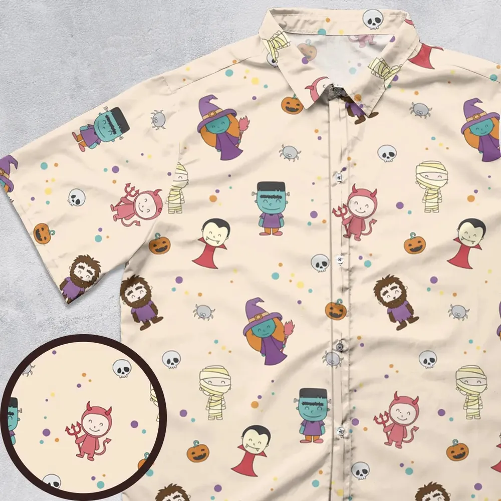 Cute Halloween Characters Pattern Button Down Shirt - 1