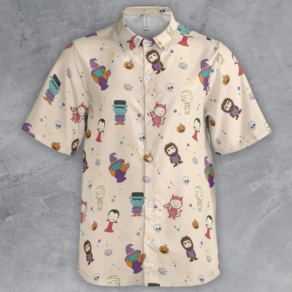 Cute Halloween Characters Pattern Button Down Shirt - 2