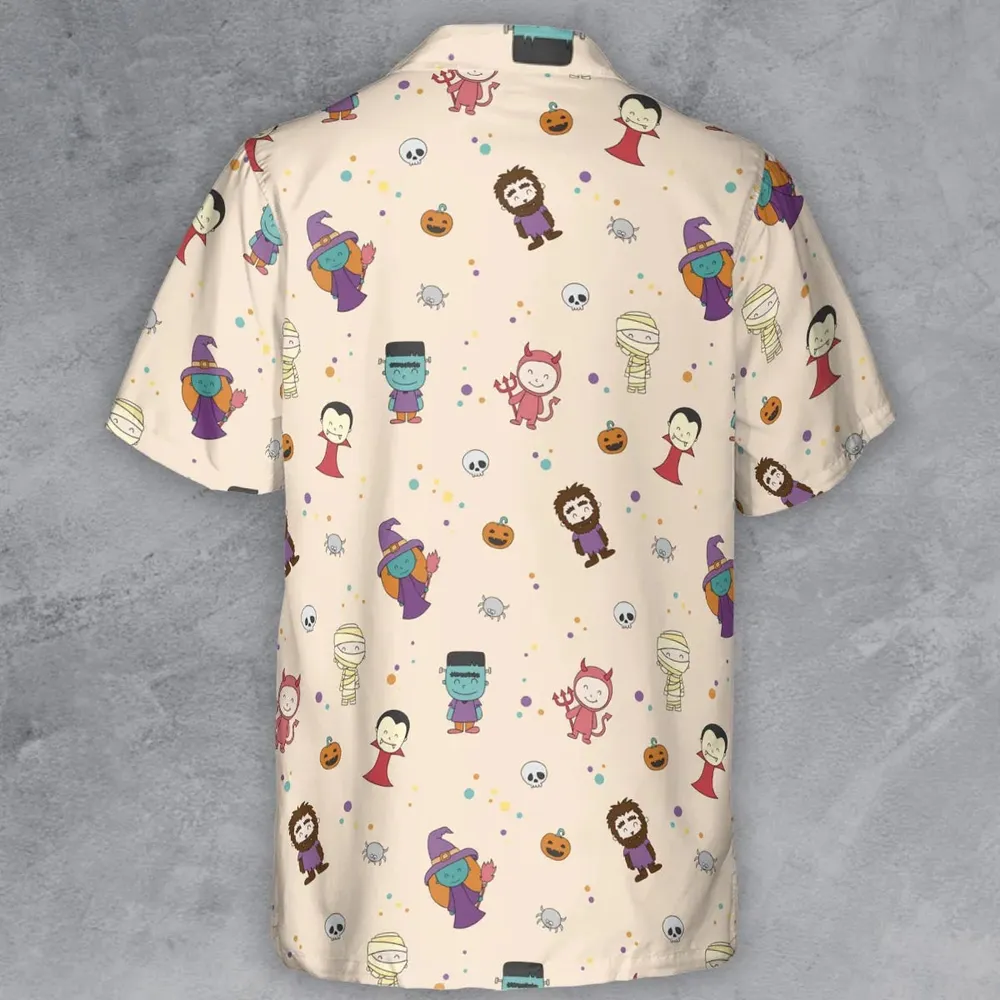 Cute Halloween Characters Pattern Button Down Shirt - 3