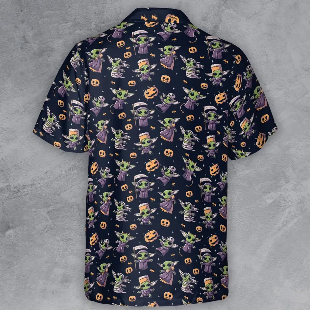 Cute Baby Yoda Halloween Pattern Button Down Shirt - 3