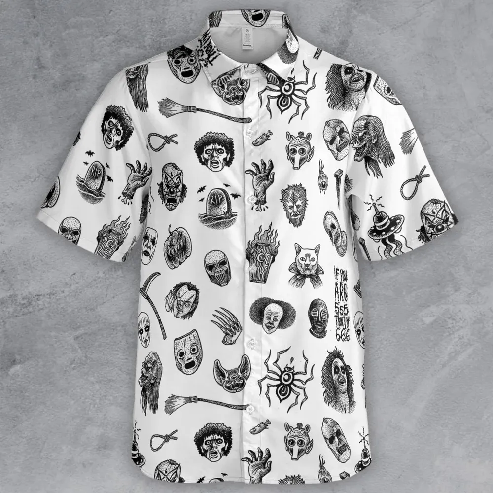 Cult Horror Characters Cryptkeeper Beetlejuice Chucky Fears of a clown Button Down Shirt - 2