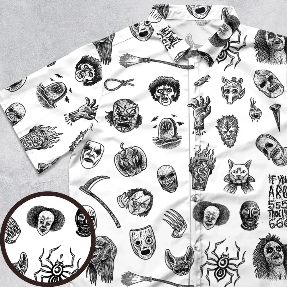 Cult Horror Characters Cryptkeeper Beetlejuice Chucky Fears of a clown Button Down Shirt - 1