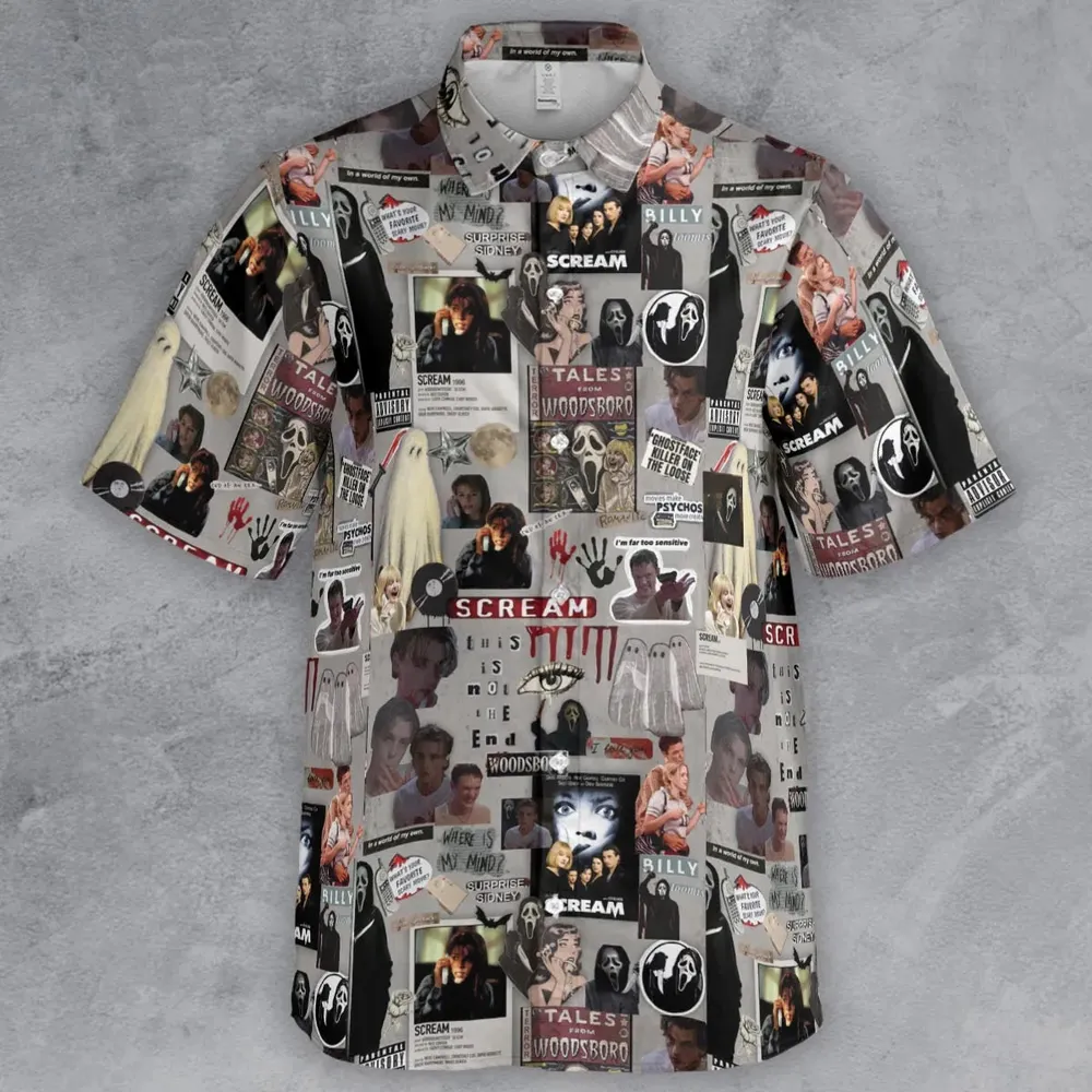 Crime Scene Scream Aesthetic Pattern Button Down Shirt - 2