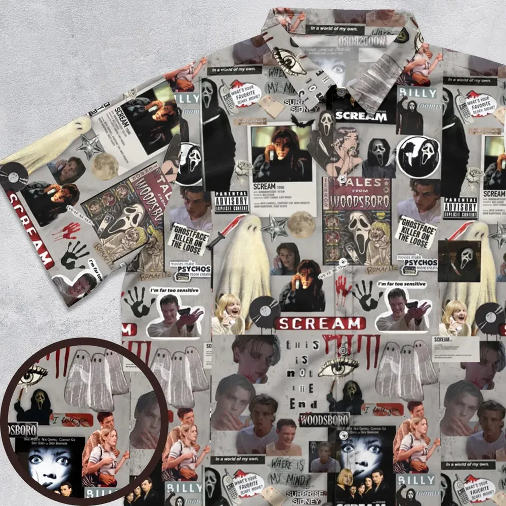 Crime Scene Scream Aesthetic Pattern Button Down Shirt - 1