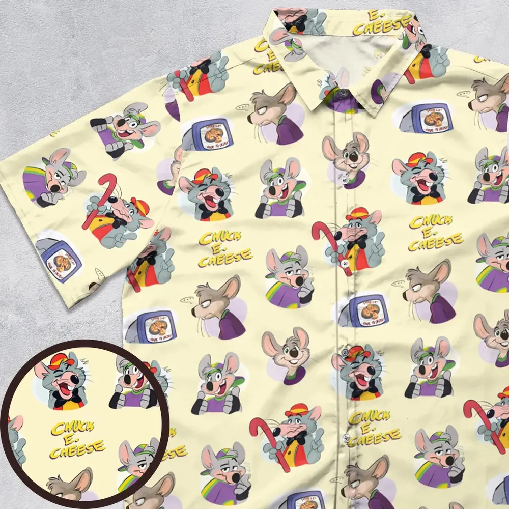 Chuck E. Cheese Pattern Button Down Shirt - 1